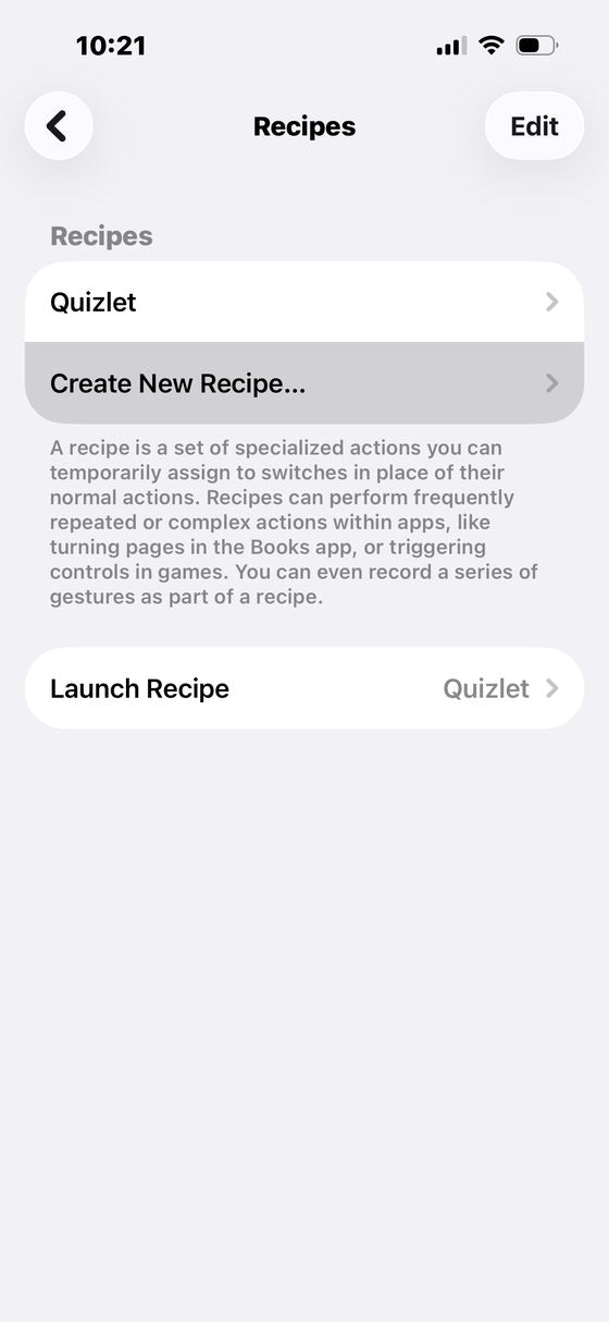 Recipes list with Create New Recipe