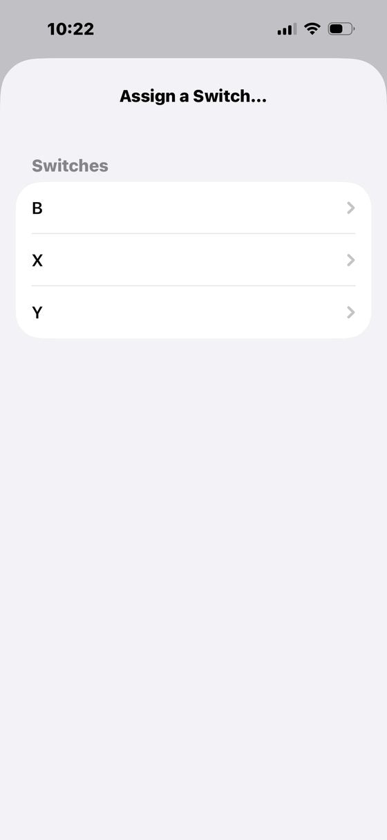 Switch picker showing B, X and Y