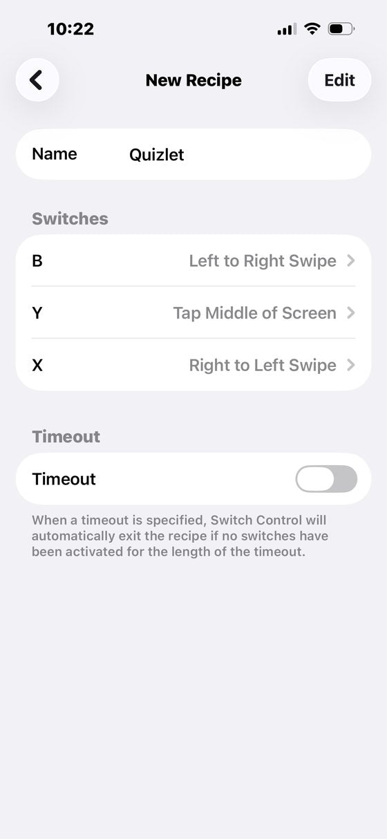 Finished recipe with all three switches assigned
